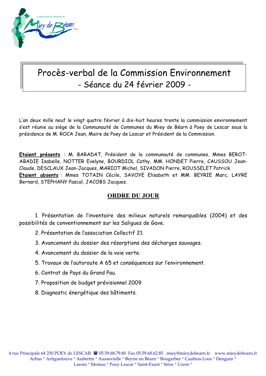 Procès-Verbal De La Commission Environnement - Séance Du 24 Février 2009