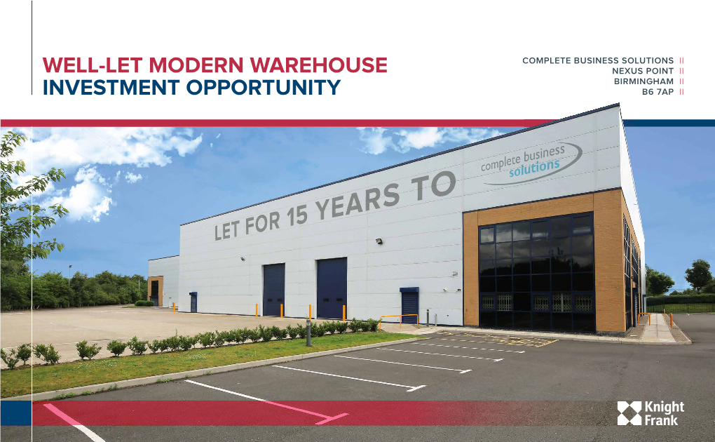 Well-Let Modern Warehouse Investment Opportunity Complete Business Solutions Ii Nexus Point Ii Birmingham Ii B6 7Ap