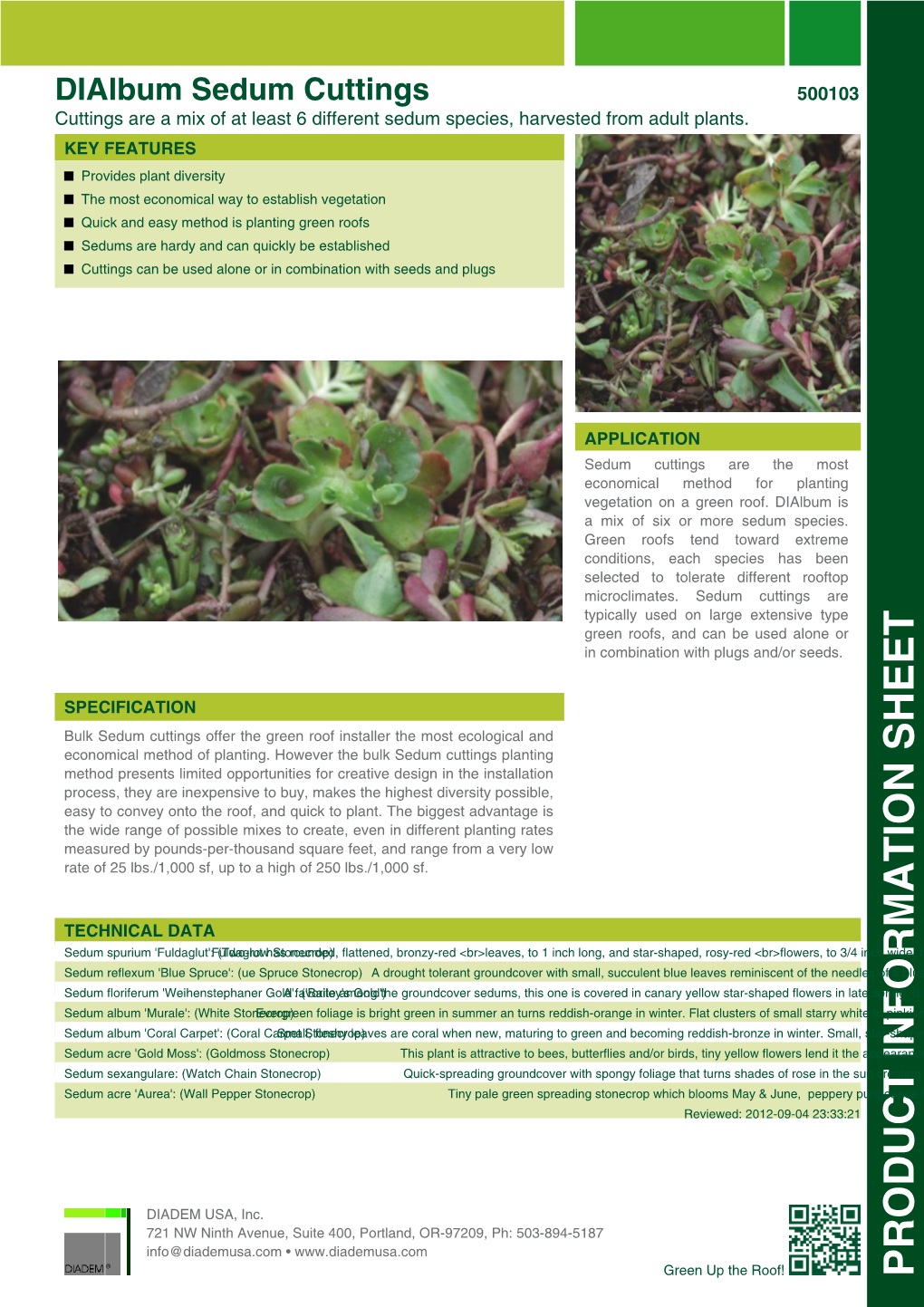 PRODUCT INFORMATION SHEET Dialbum Sedum Cuttings