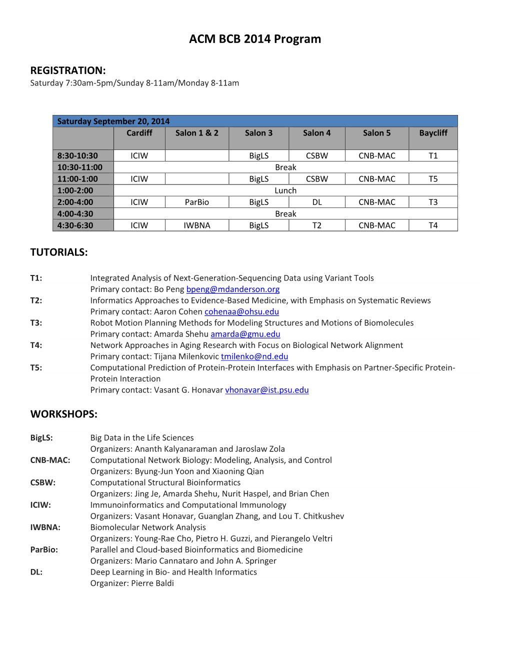 ACM BCB 2014 Program