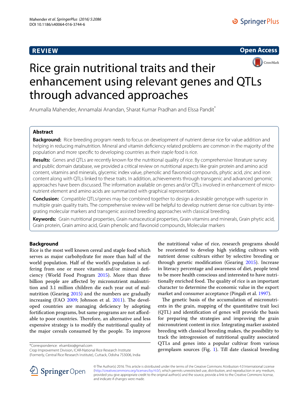 Rice Grain Nutritional Traits and Their Enhancement Using Relevant Genes