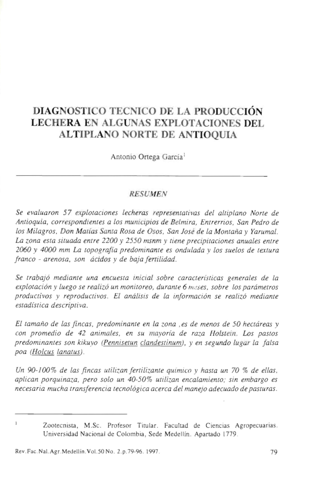 Diagnosti O Tecmco De La Producción Lechera En Algunas Explotaciones