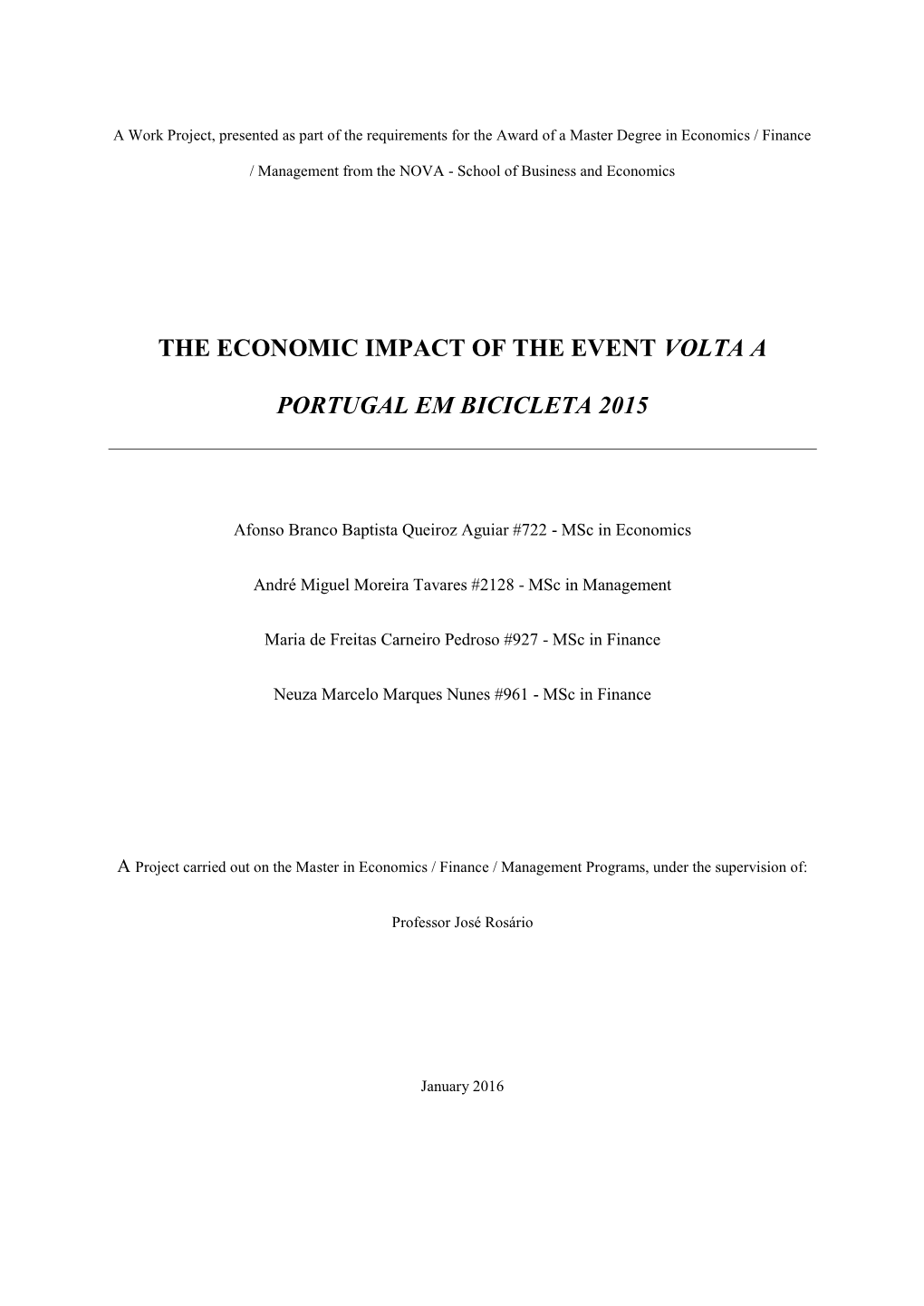 The Economic Impact of the Event Volta a Portugal Em