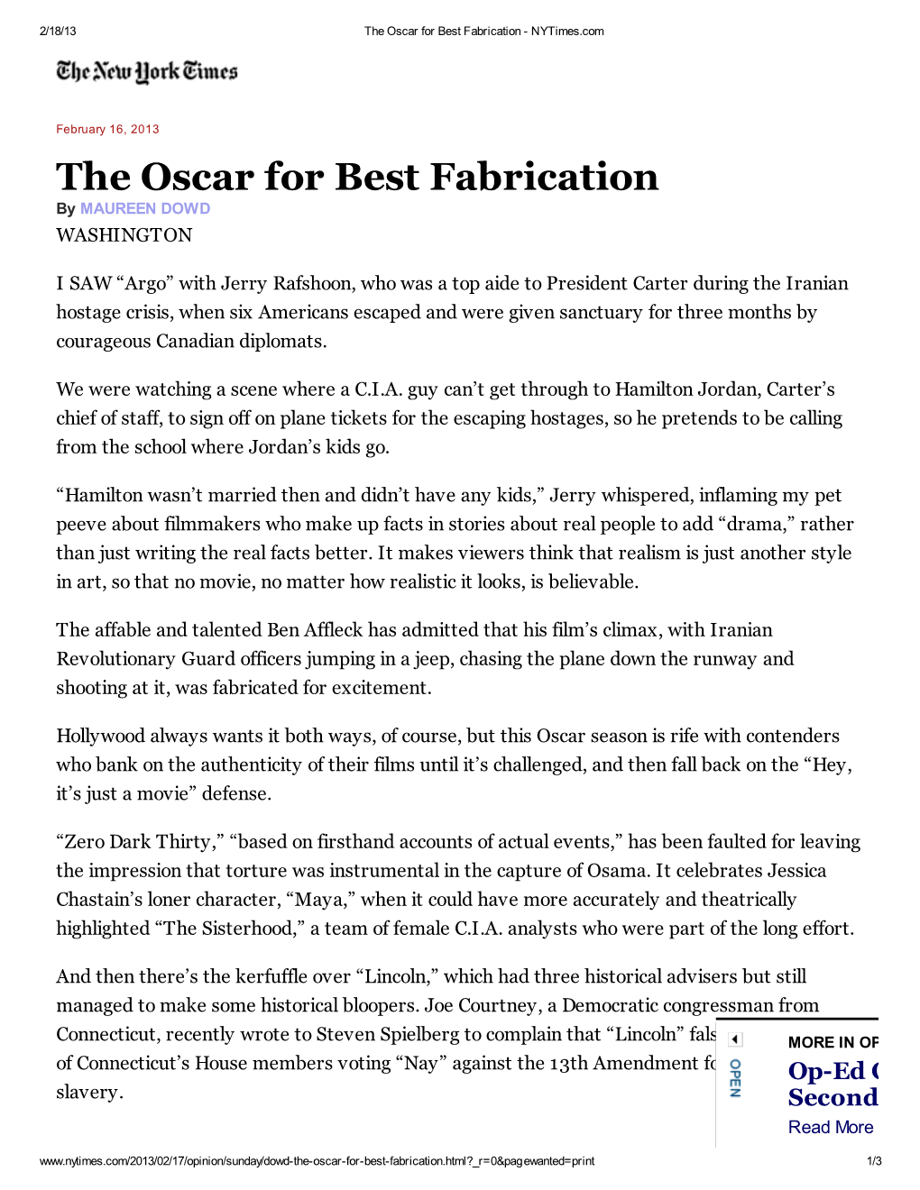 The Oscar for Best Fabrication - Nytimes.Com