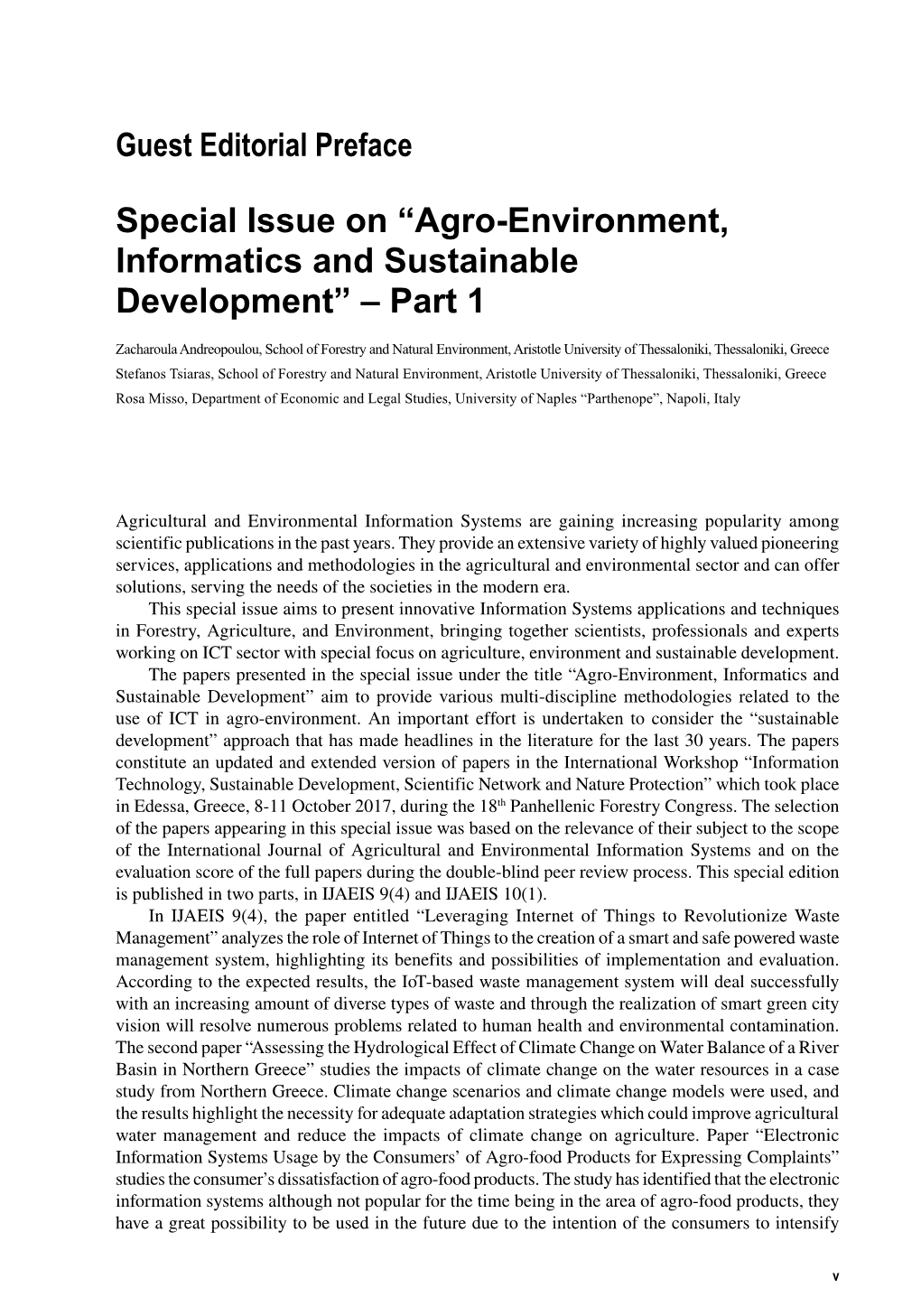 Agro-Environment, Informatics and Sustainable Development” – Part 1