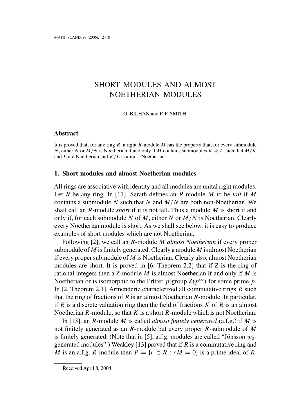 Short Modules and Almost Noetherian Modules