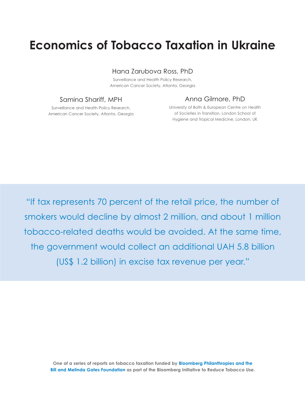 Economics of Tobacco Taxation in Ukraine
