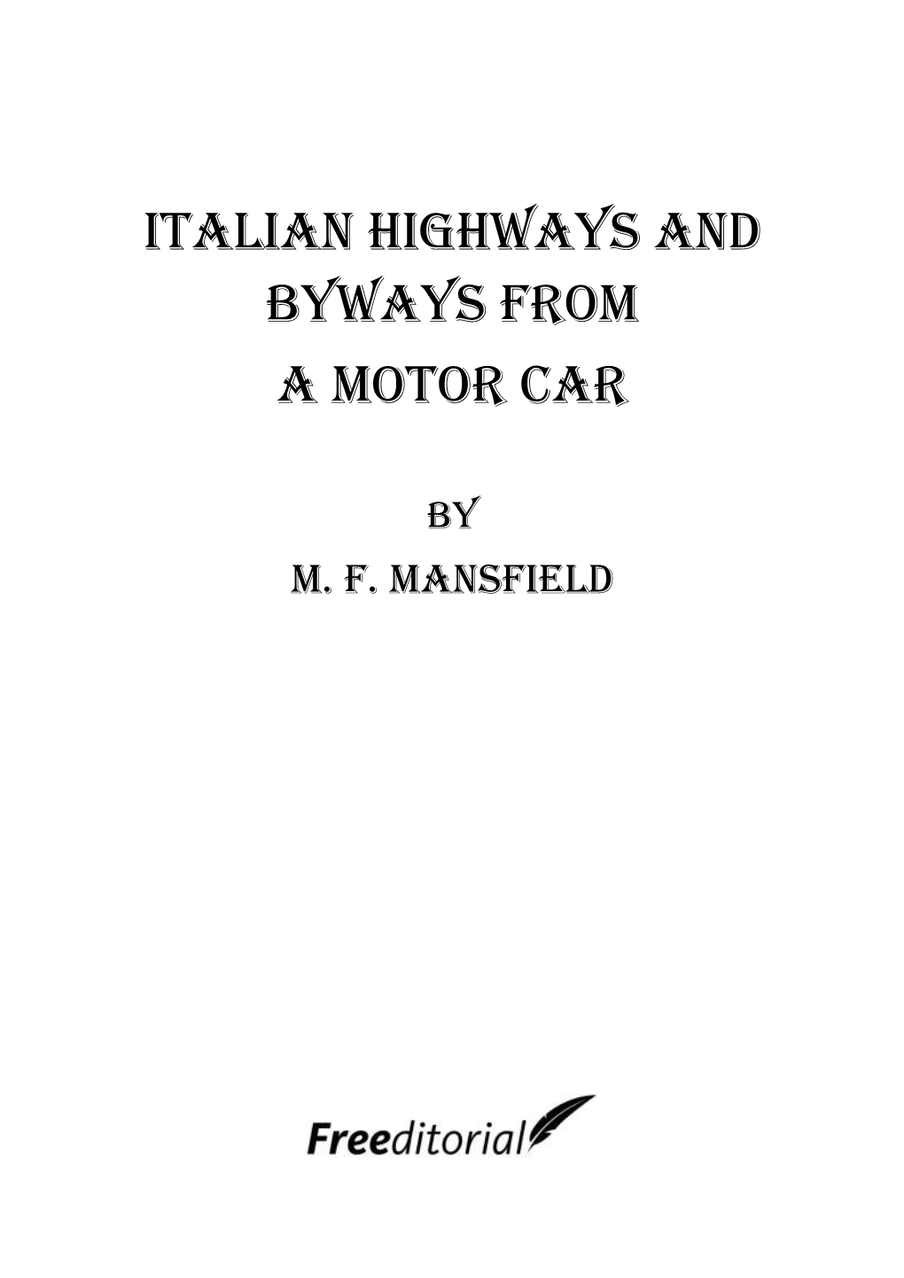 Italian Highways and Byways from a Motor Car