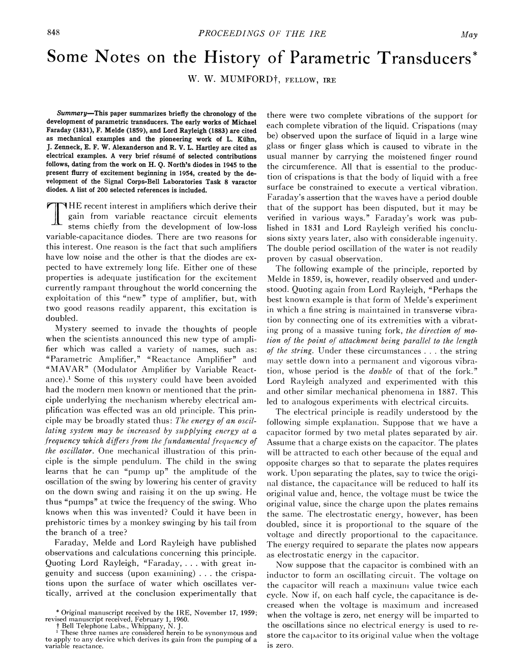 Some Notes on the History of Parametric Transducers*