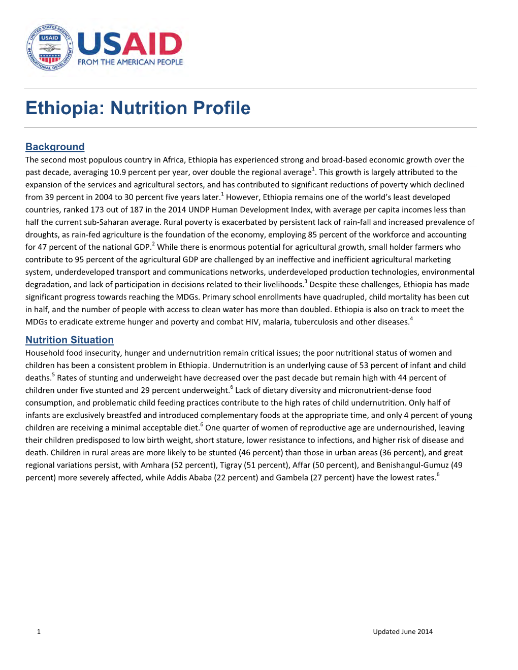 Ethiopia: Nutrition Profile