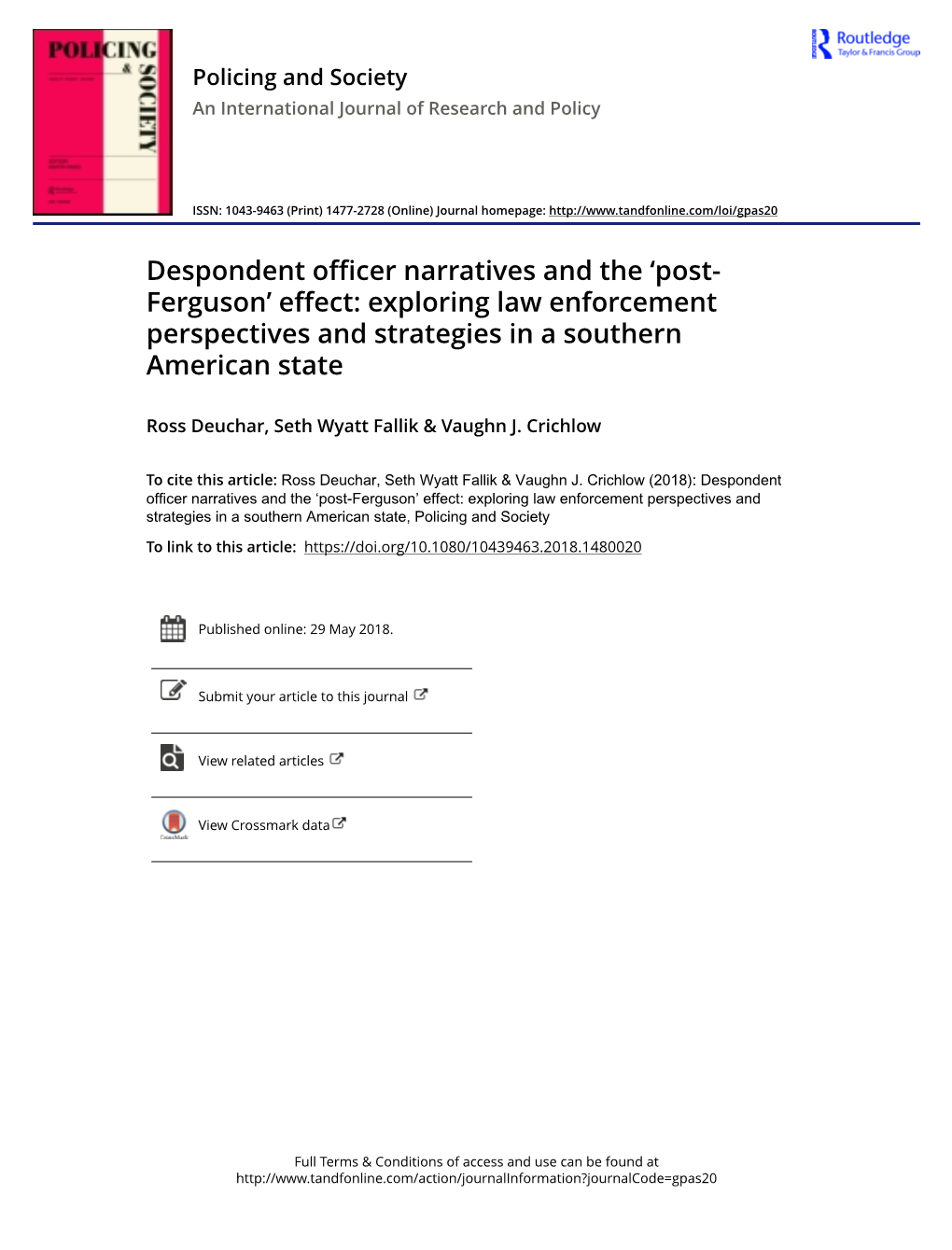 Despondent Officer Narratives and the 'Post-Ferguson' Effect: Exploring Law