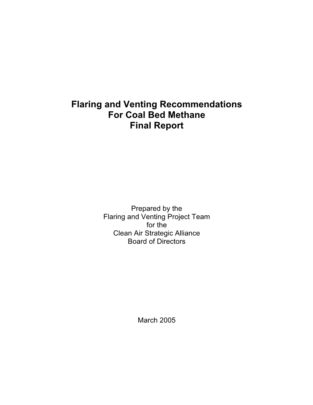 Flaring and Venting Recommendations for Coal Bed Methane Final Report