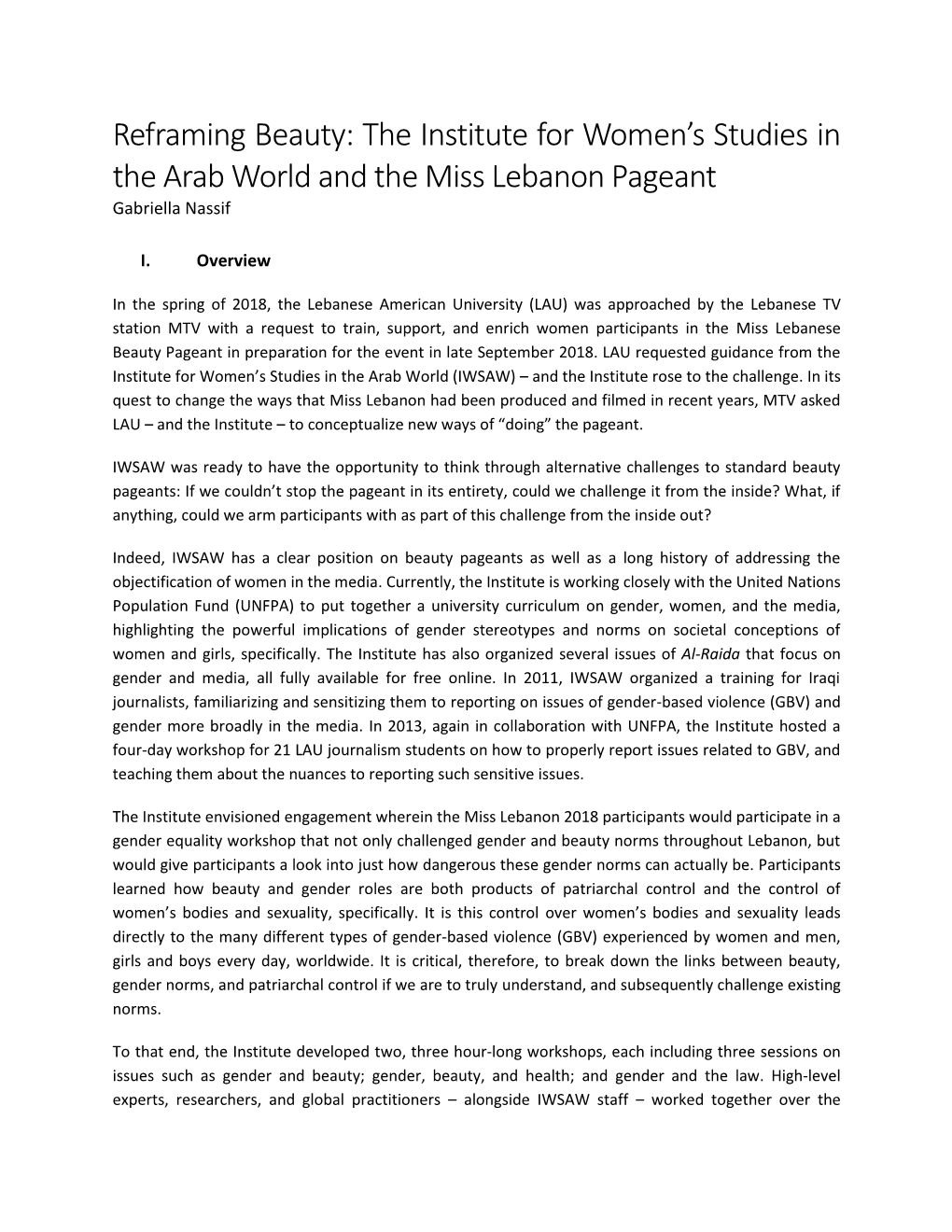 Reframing Beauty: the Institute for Women's Studies in the Arab World