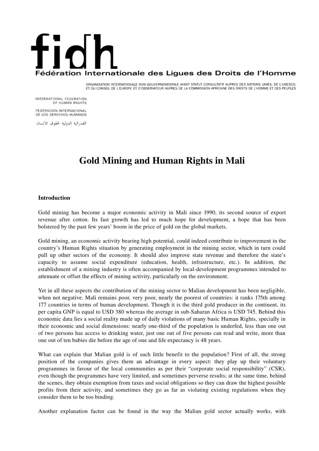 Gold Mining and Human Rights in Mali