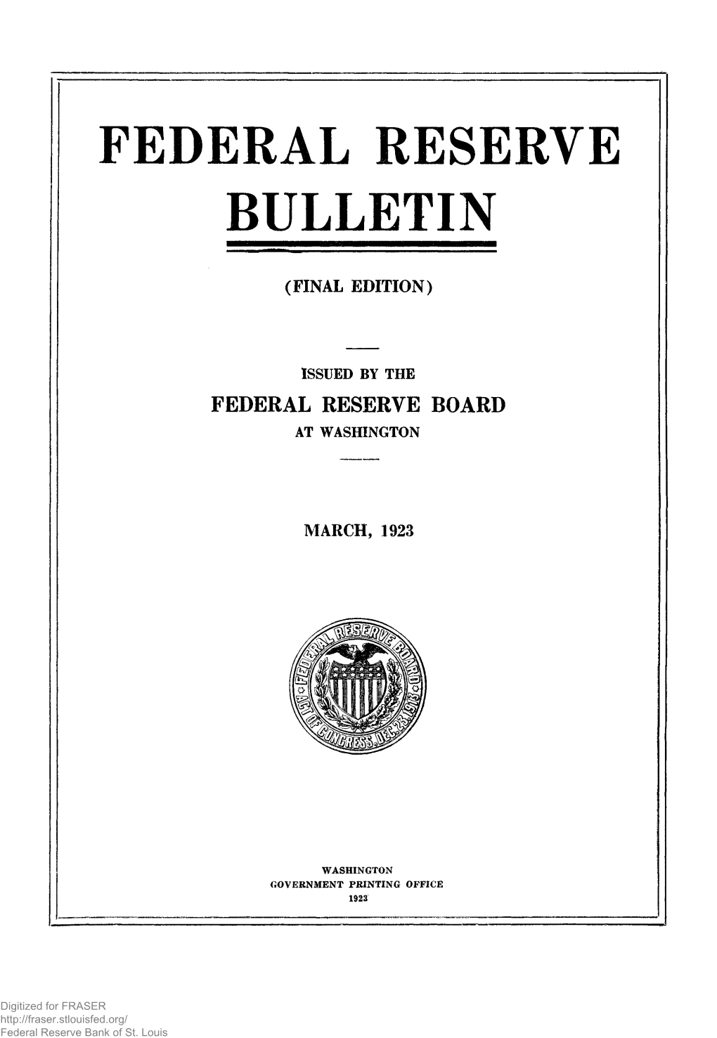 Federal Reserve Bulletin March 1923