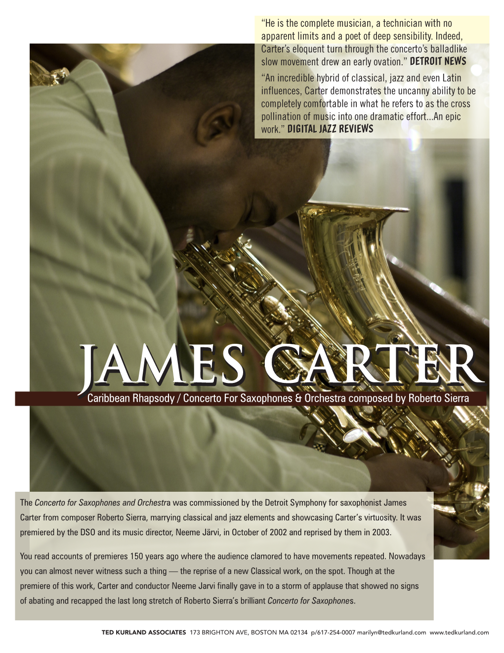 JAMES CARTERCARTER Caribbean Rhapsody / Concerto for Saxophones & Orchestra Composed by Roberto Sierra