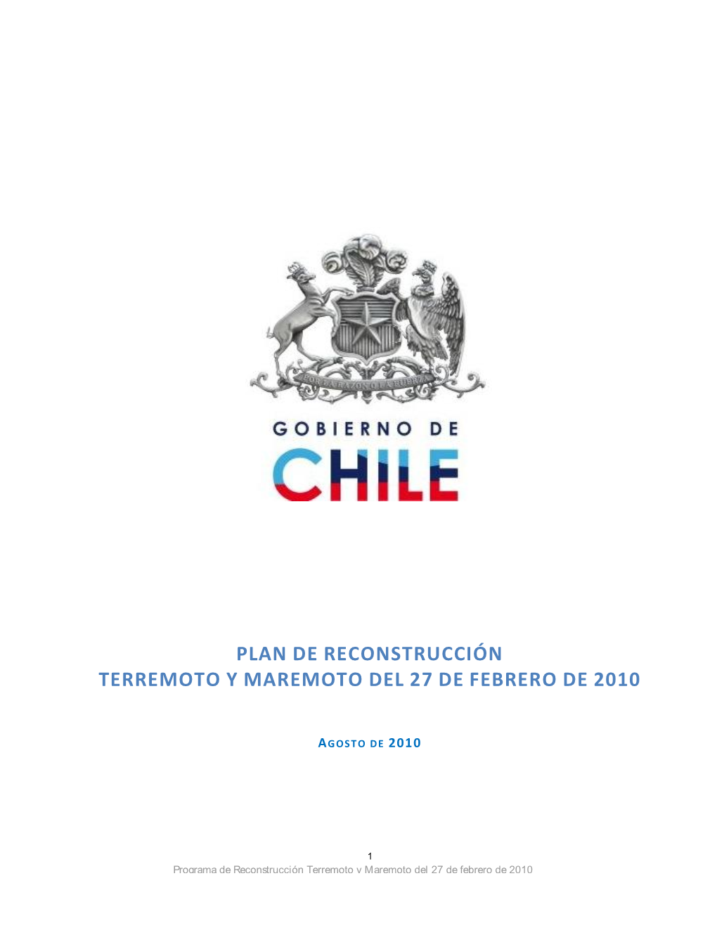 Plan De Reconstrucción Terremoto Y Maremoto Del 27 De Febrero De 2010