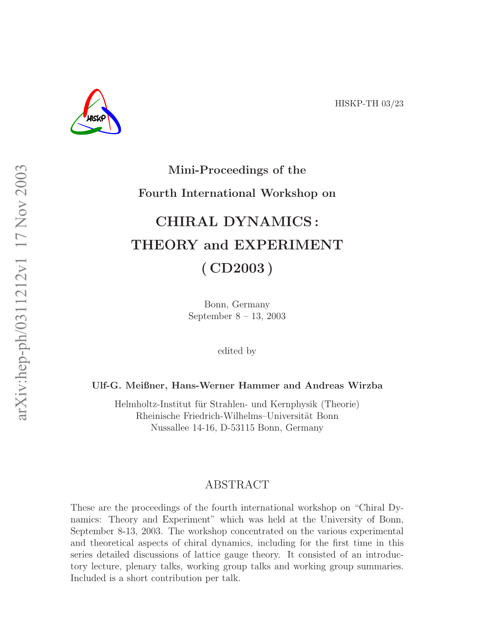 Arxiv:Hep-Ph/0311212V1 17 Nov 2003 Nlddi Hr Otiuinprtalk