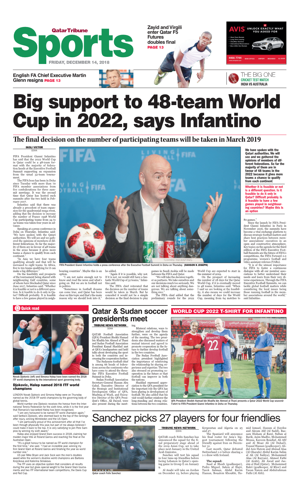 Big Support to 48-Team World Cup in 2022, Says Infantino