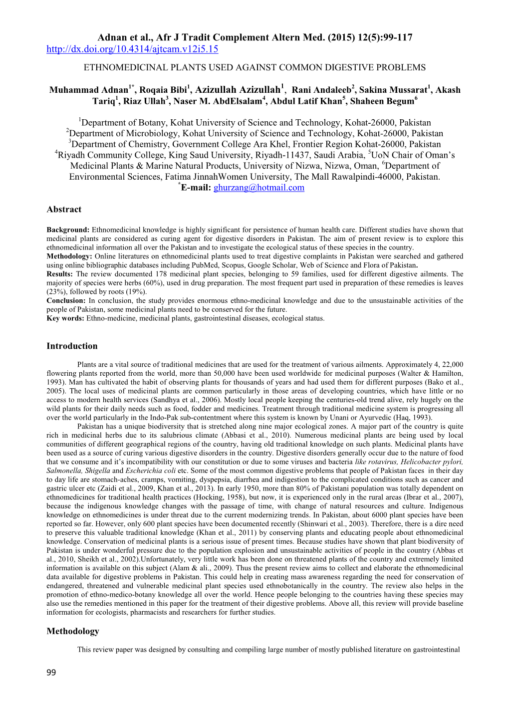 Adnan Et Al., Afr J Tradit Complement Altern Med. (2015)