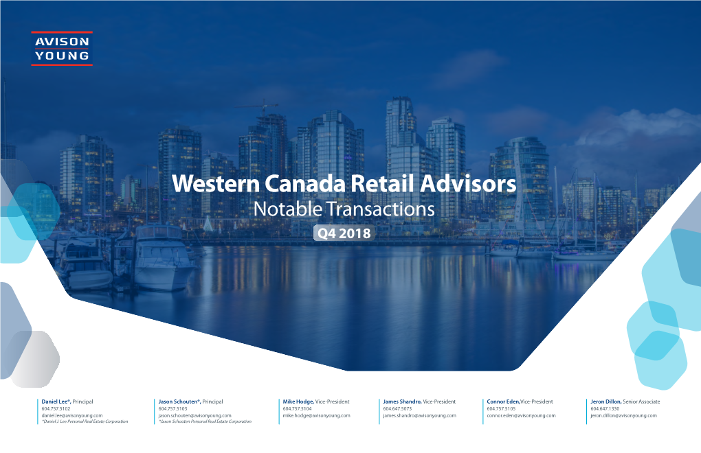 Western Canada Retail Advisors Notable Transactions Q4 2018