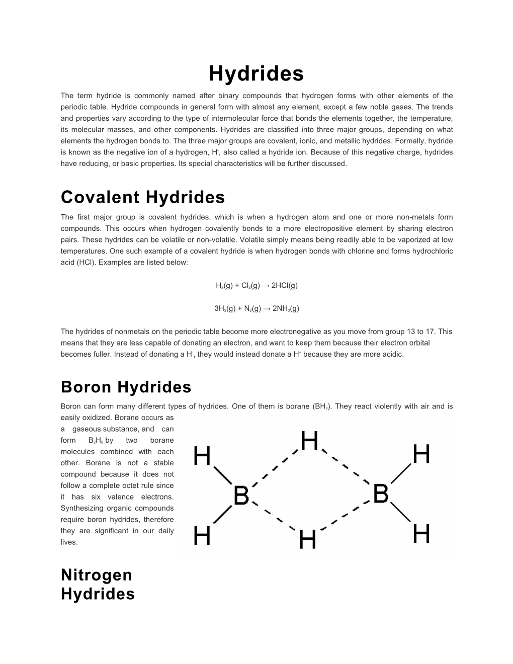 Hydrides the Term Hydride Is Commonly Named After Binary Compounds That Hydrogen Forms with Other Elements of the Periodic Table