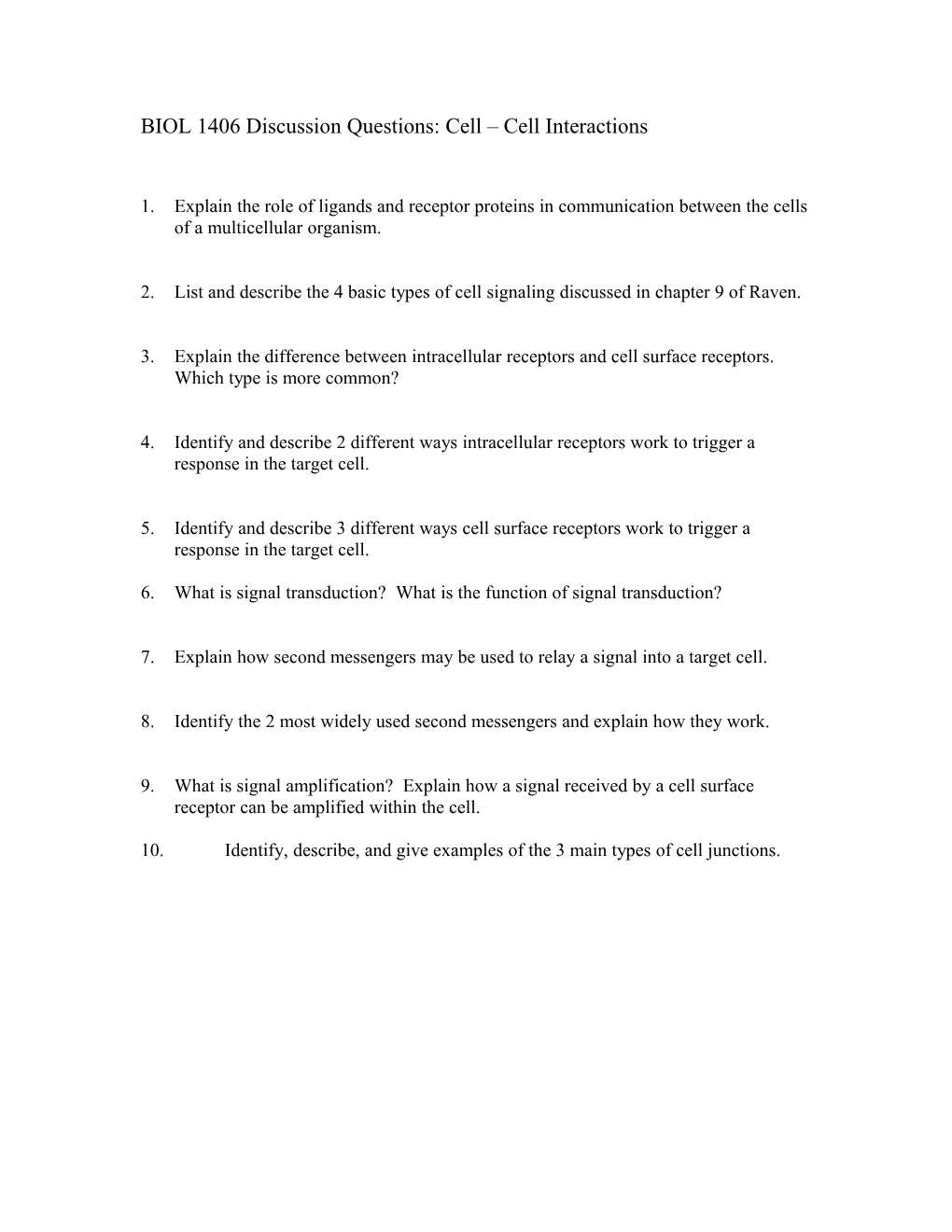 BIOL 1406 Discussion Questions: Cell Cell Interactions