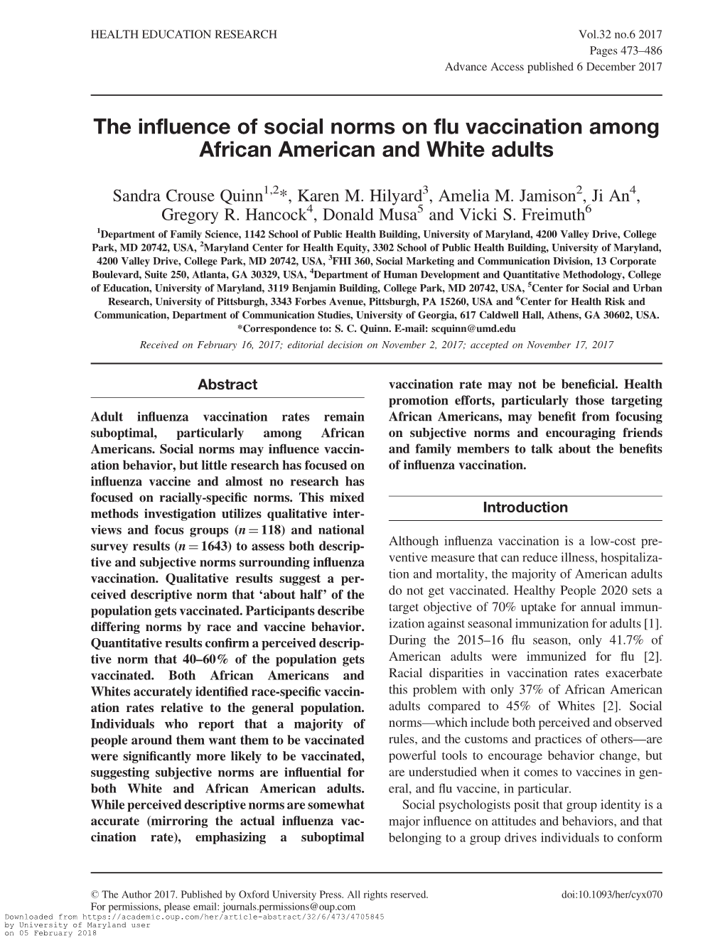 The Influence of Social Norms on Flu Vaccination Among African American and White Adults