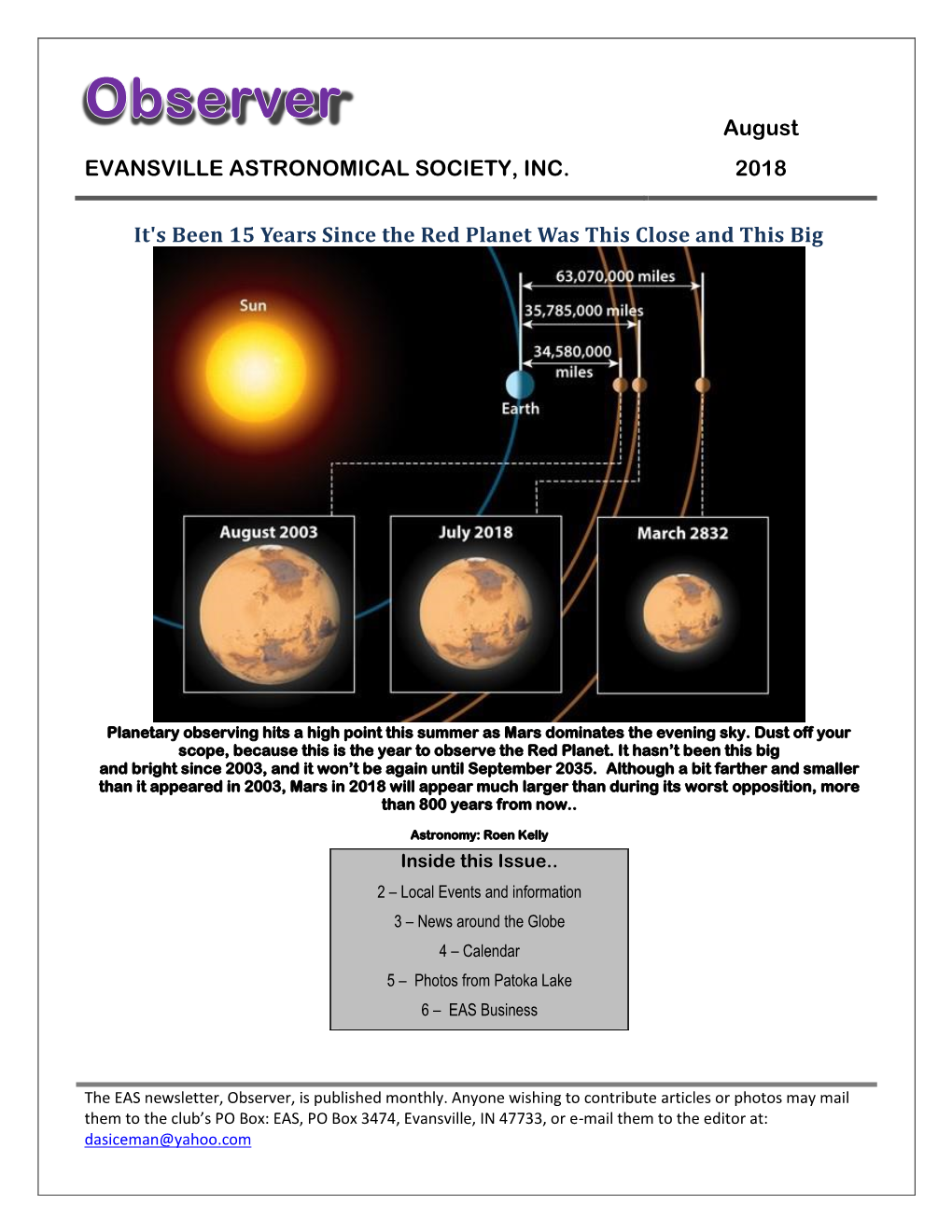 August EVANSVILLE ASTRONOMICAL SOCIETY, INC