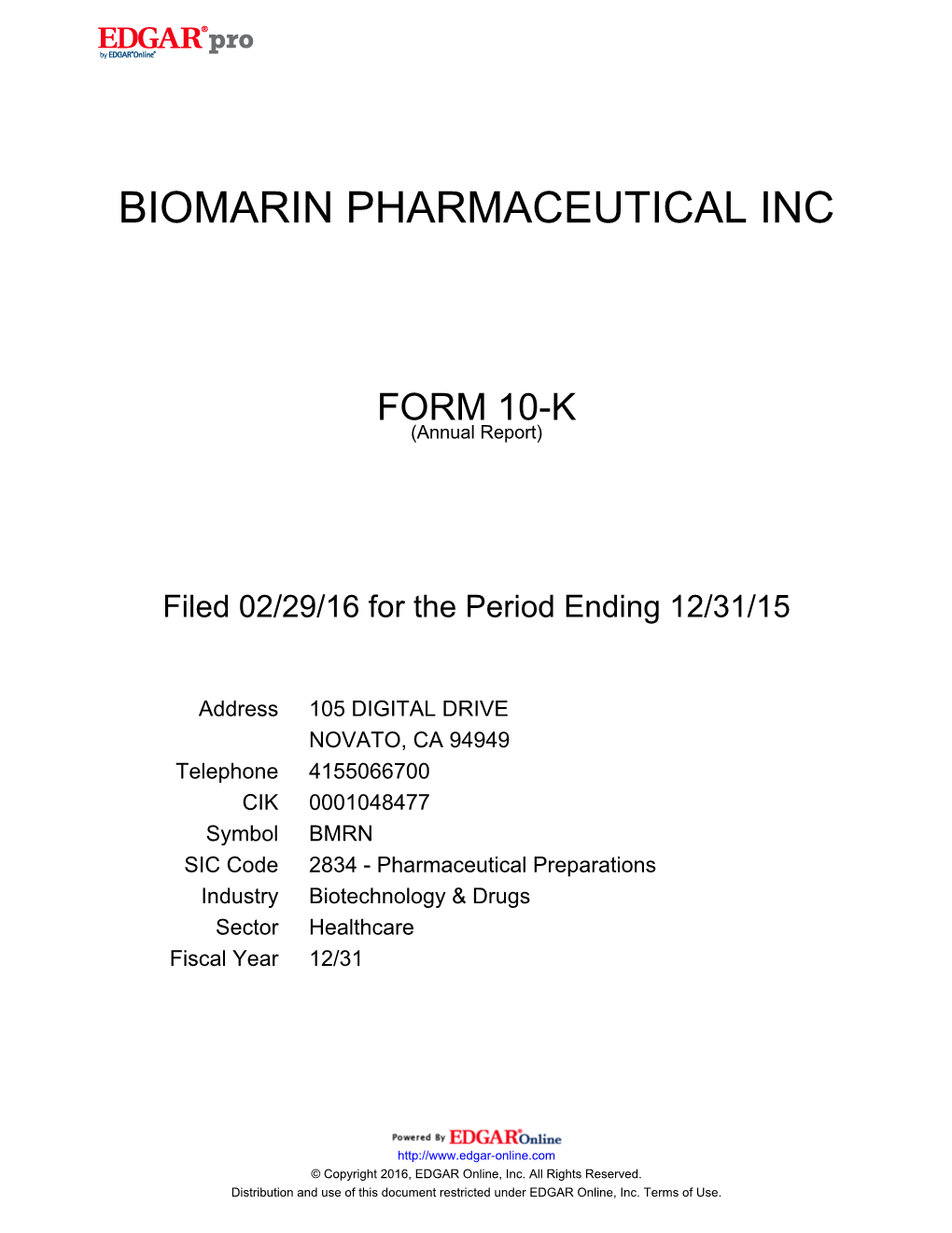 Investor Relations : Biomarin