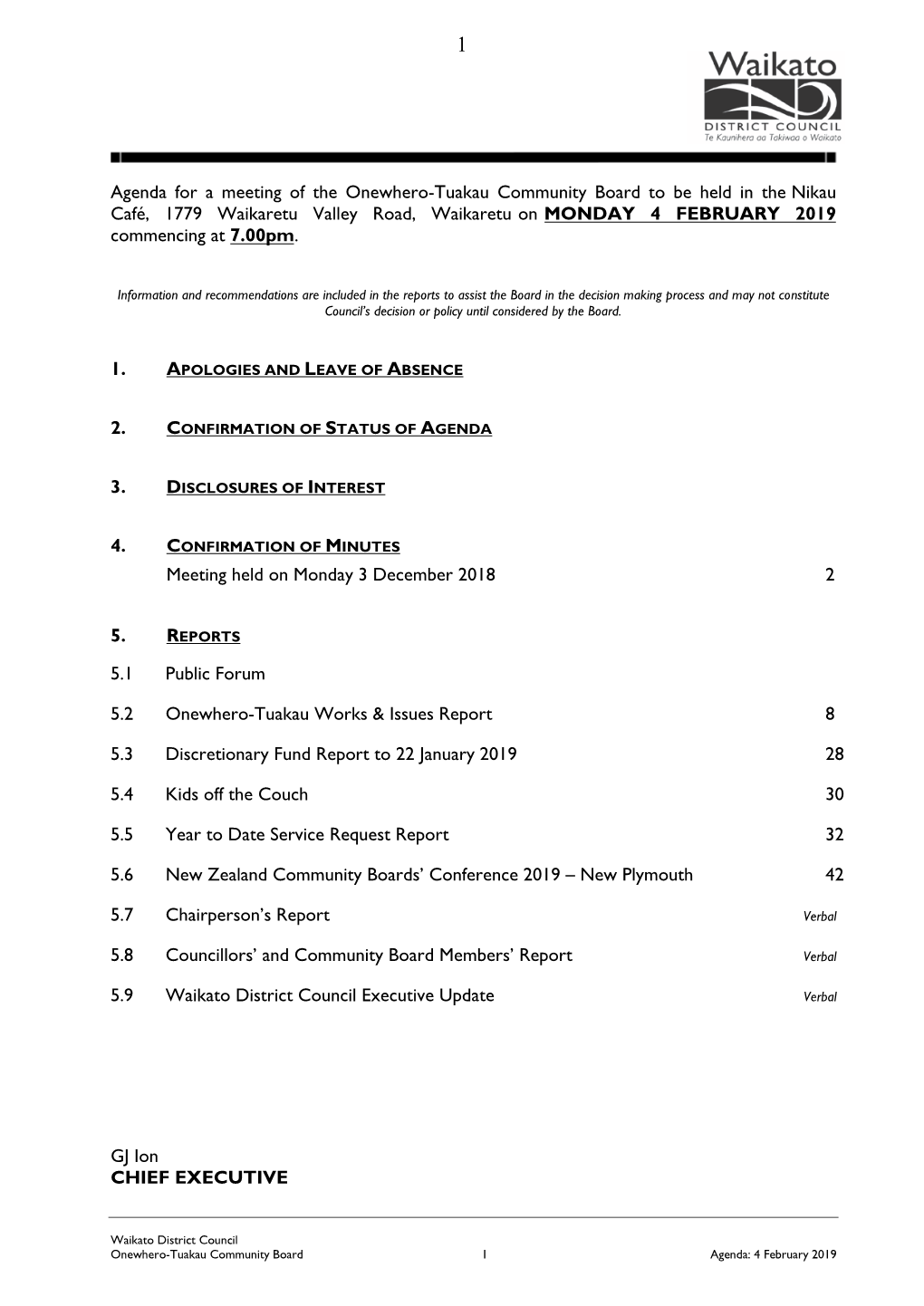 Agenda for a Meeting of the Onewhero-Tuakau Community