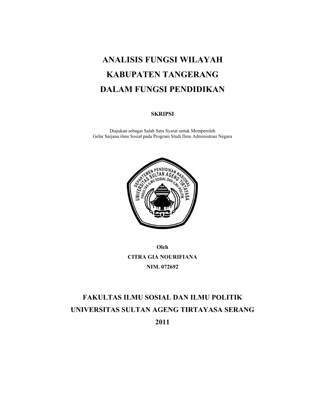 Analisis Fungsi Wilayah Kabupaten Tangerang Dalam Fungsi Pendidikan