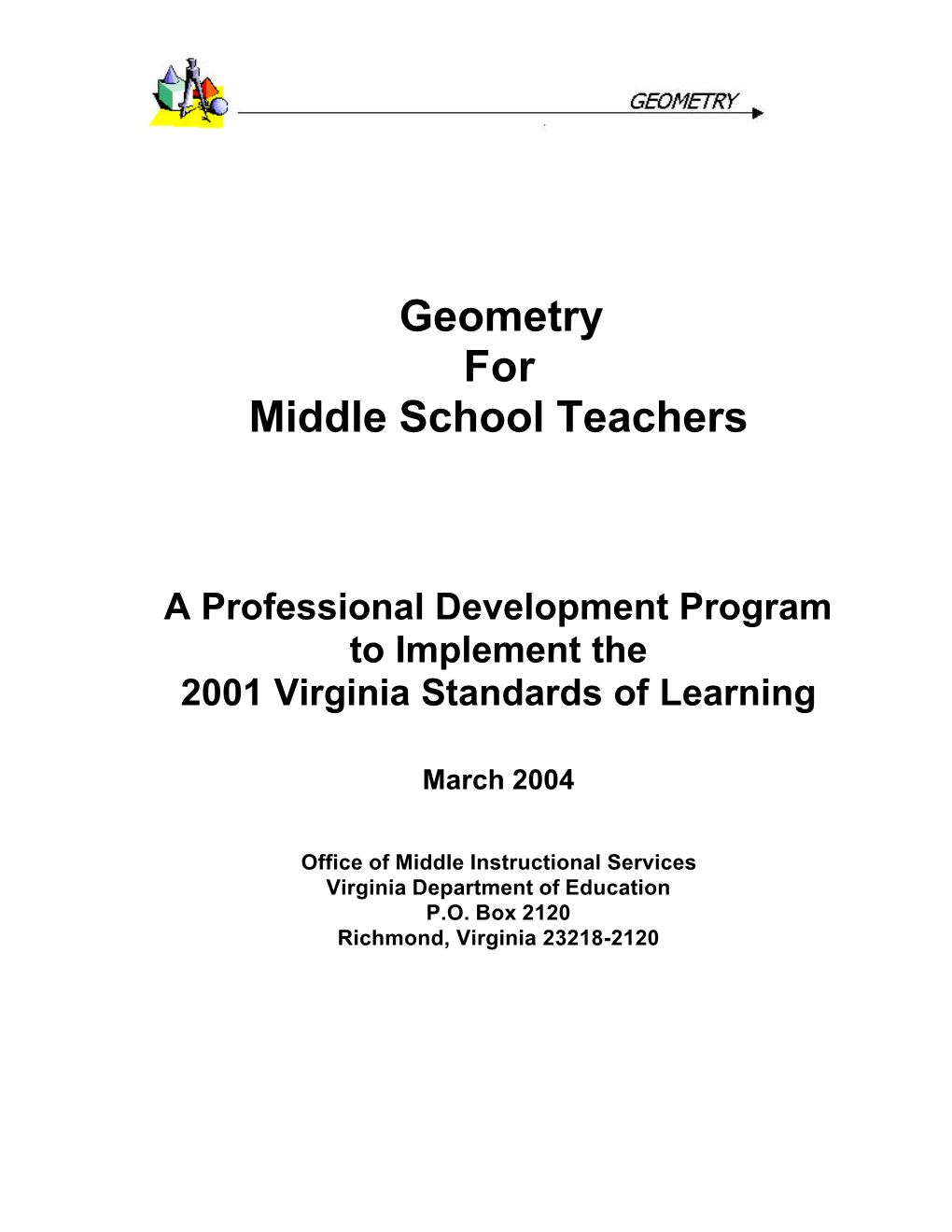 Geometry for Middle School Teachers