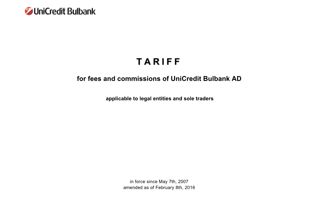 For Fees and Commissions of Unicredit Bulbank AD