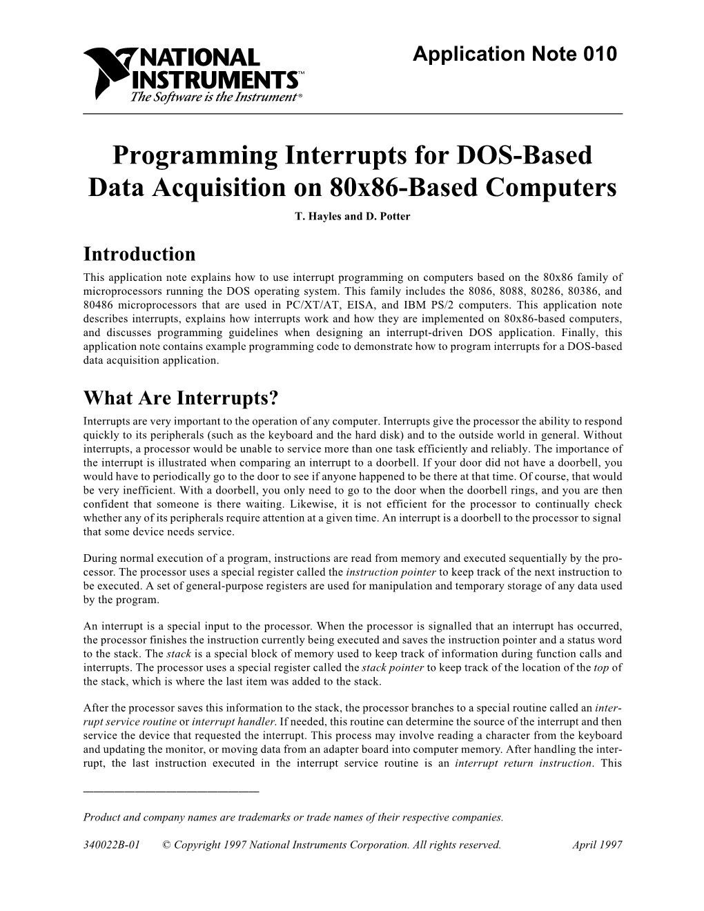 Programming Interrupts for DOS-Based Data Acquisition on 80X86-Based Computers T