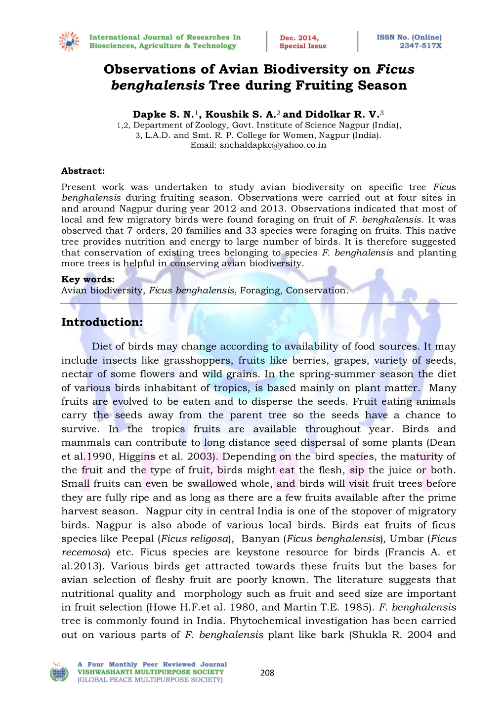 Observations of Avian Biodiversity on Ficus Benghalensis Tree During Fruiting Season