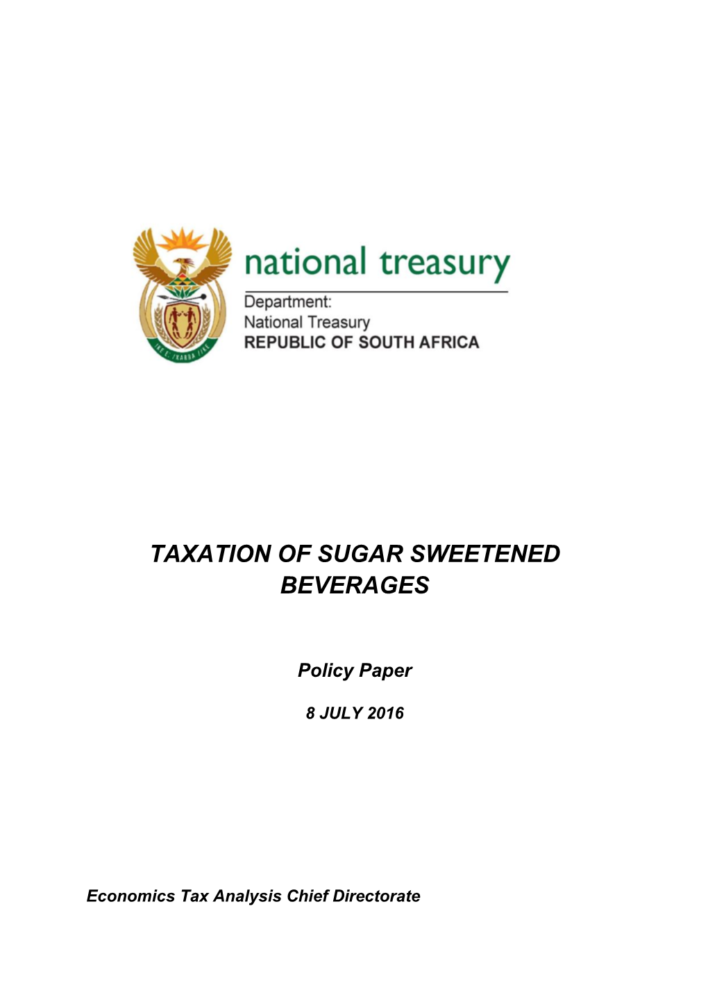 Taxation of Sugar Sweetened Beverages Policy Paper