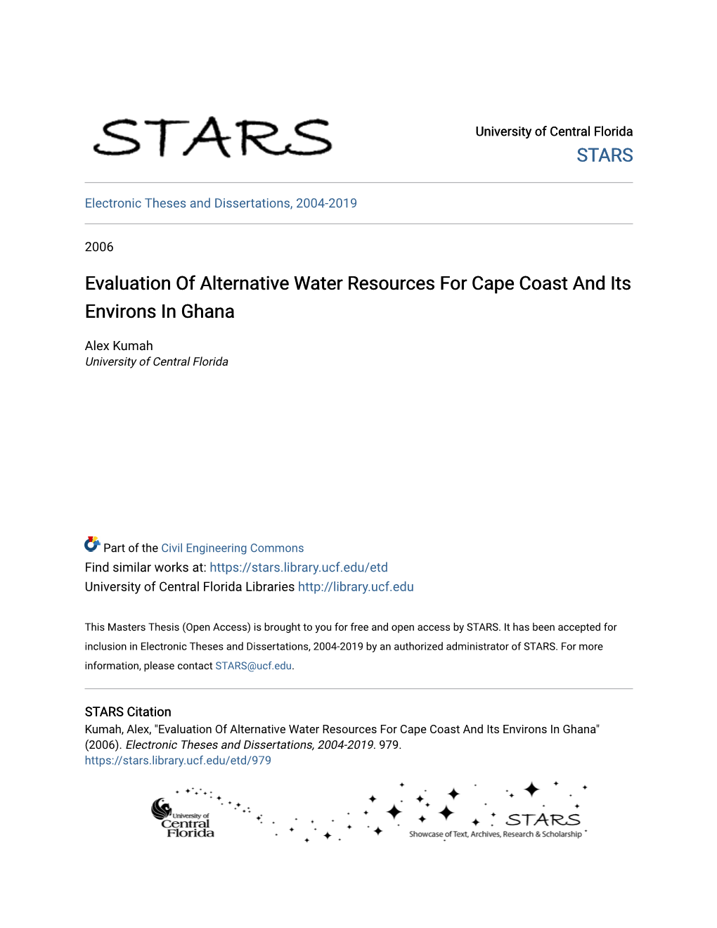 Evaluation of Alternative Water Resources for Cape Coast and Its Environs in Ghana