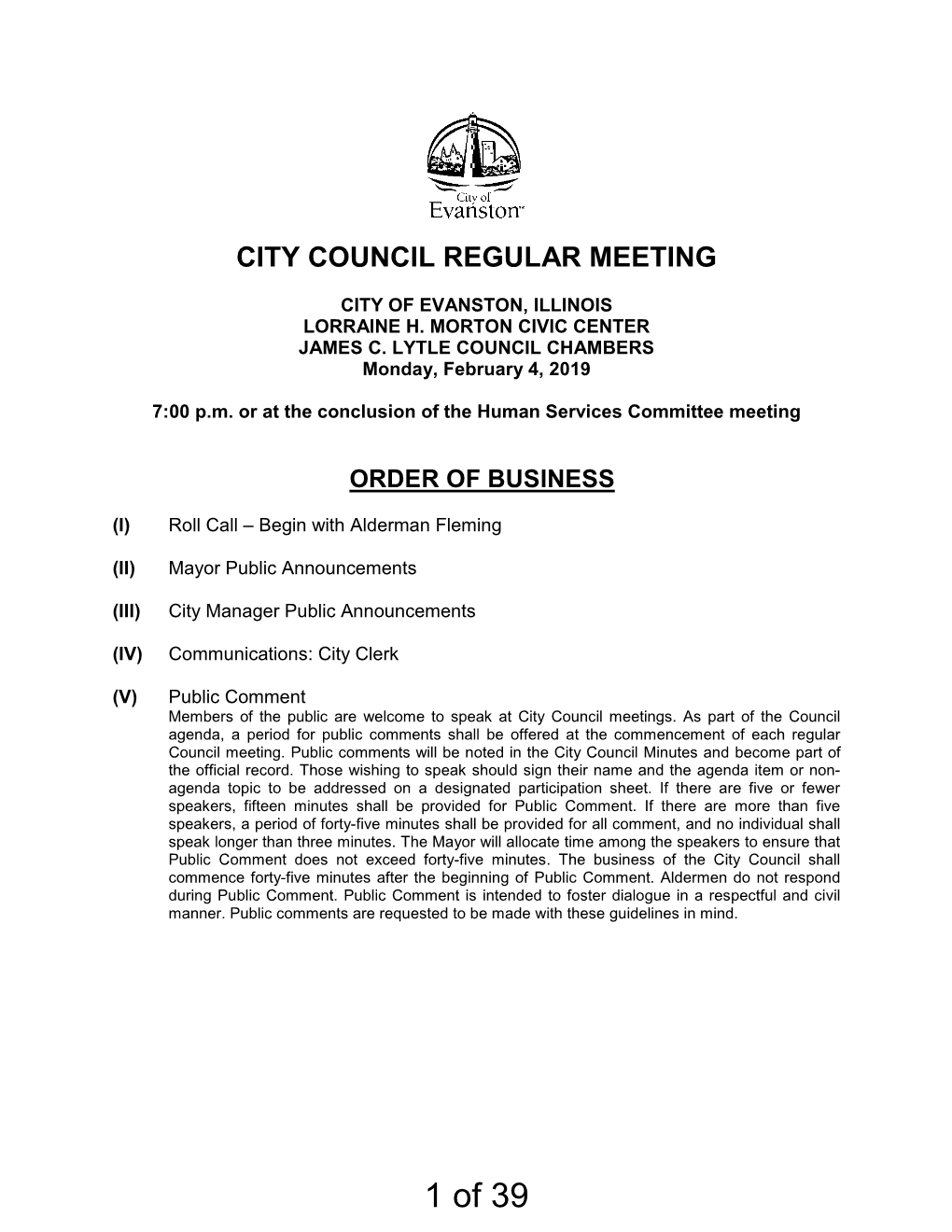 1 of 39 City Council Agenda February 4, 2019 Page 2 of 3