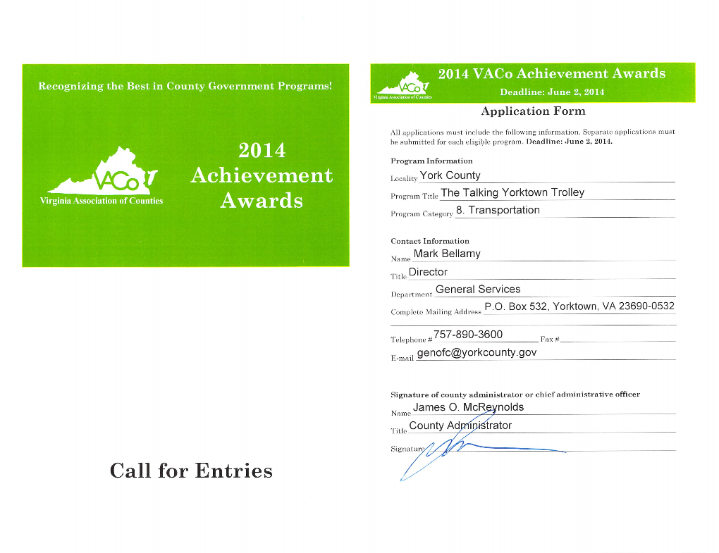 Program Nomination Summary York County, Virginia