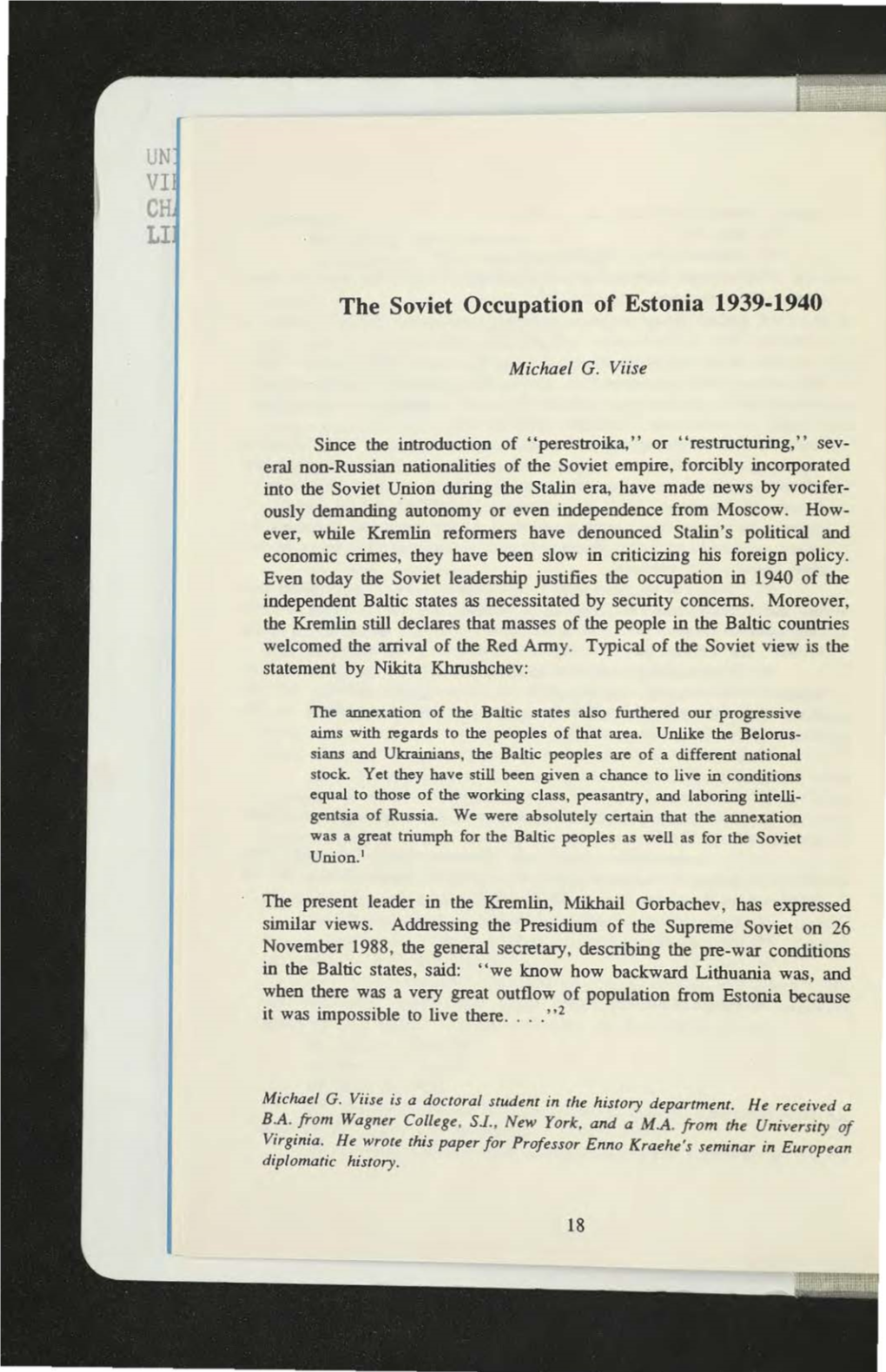 The Soviet Occupation of Estonia 1939-1940