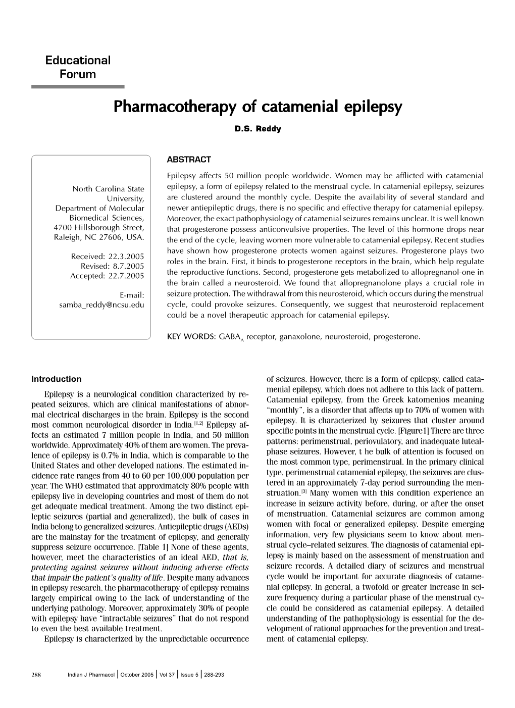 Pharmacotherapy of Catamenial Epilepsy