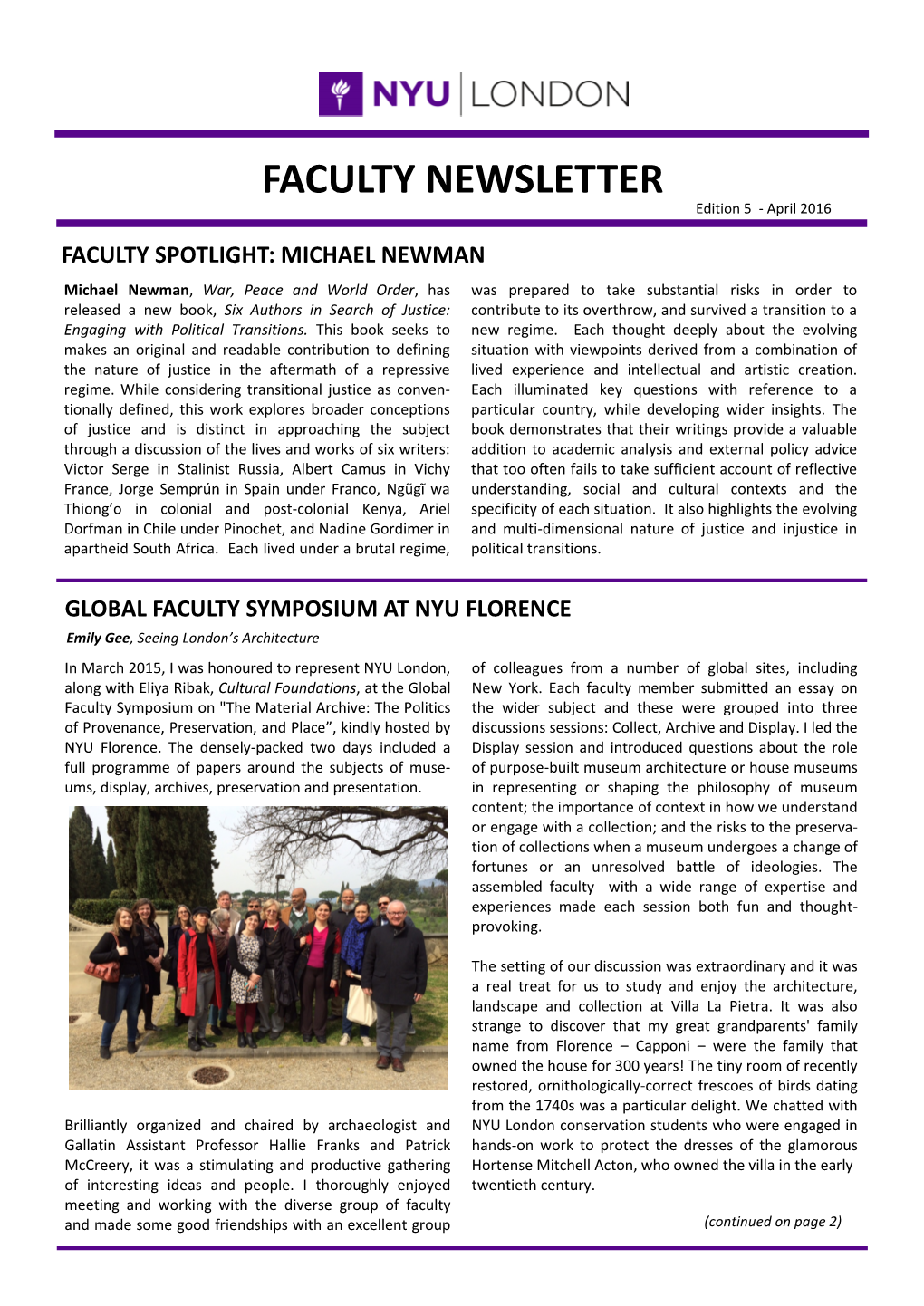 FACULTY NEWSLETTER Edition 5 - April 2016