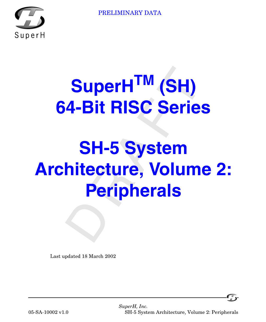 Superh (SH) 64-Bit RISC Series SH-5 System Architecture, Volume