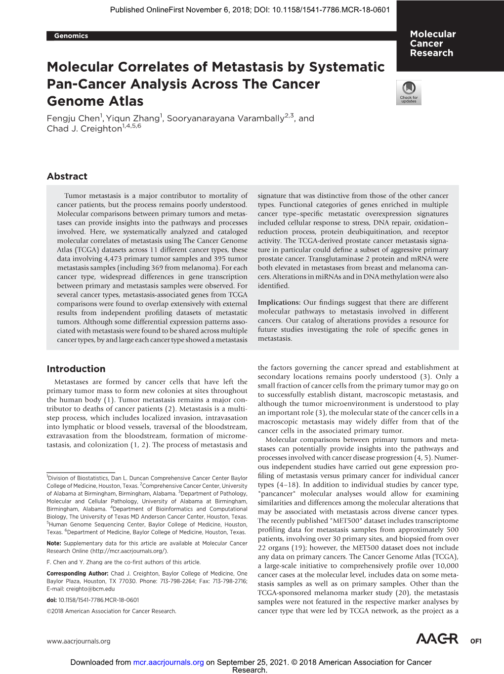 Molecular Correlates of Metastasis by Systematic Pan-Cancer Analysis