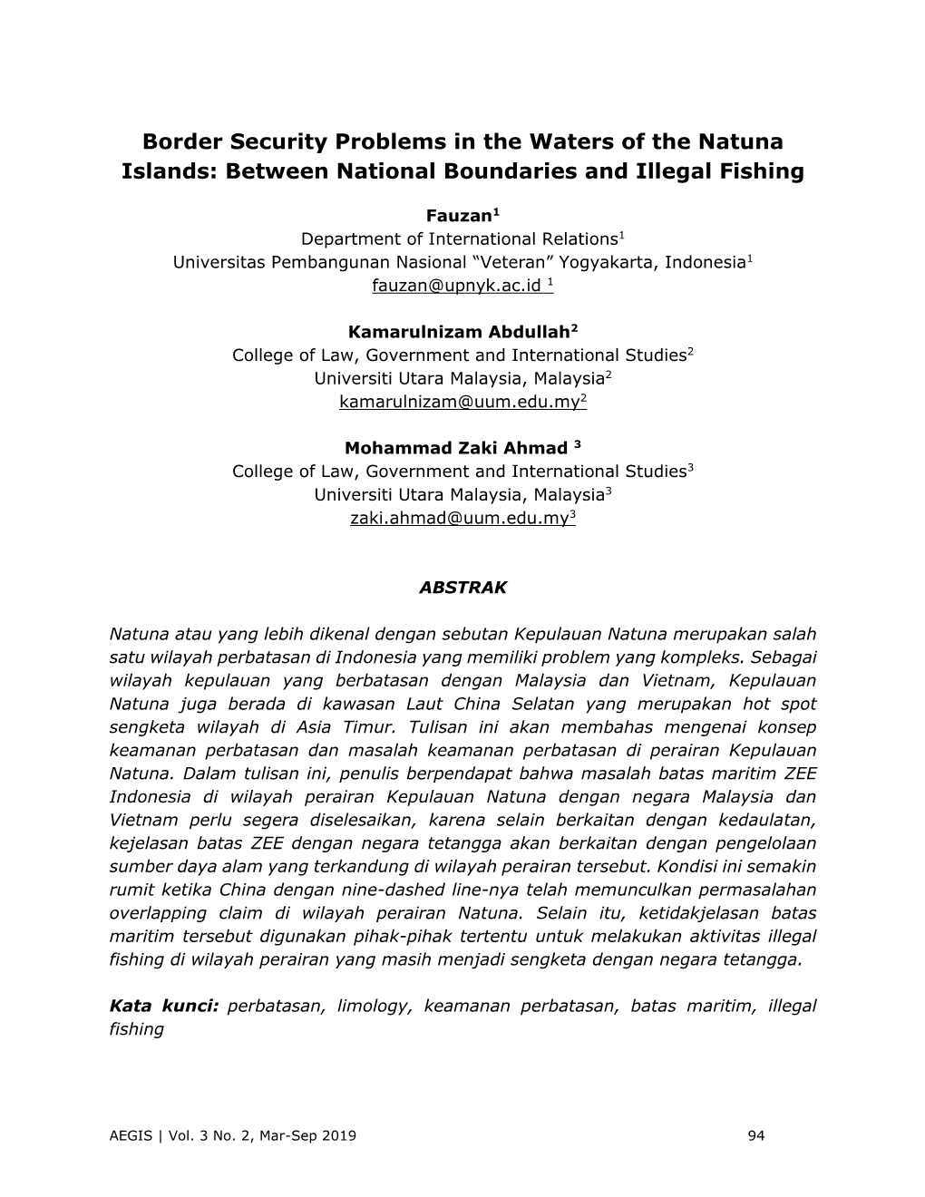 Border Security Problems in the Waters of the Natuna Islands: Between National Boundaries and Illegal Fishing