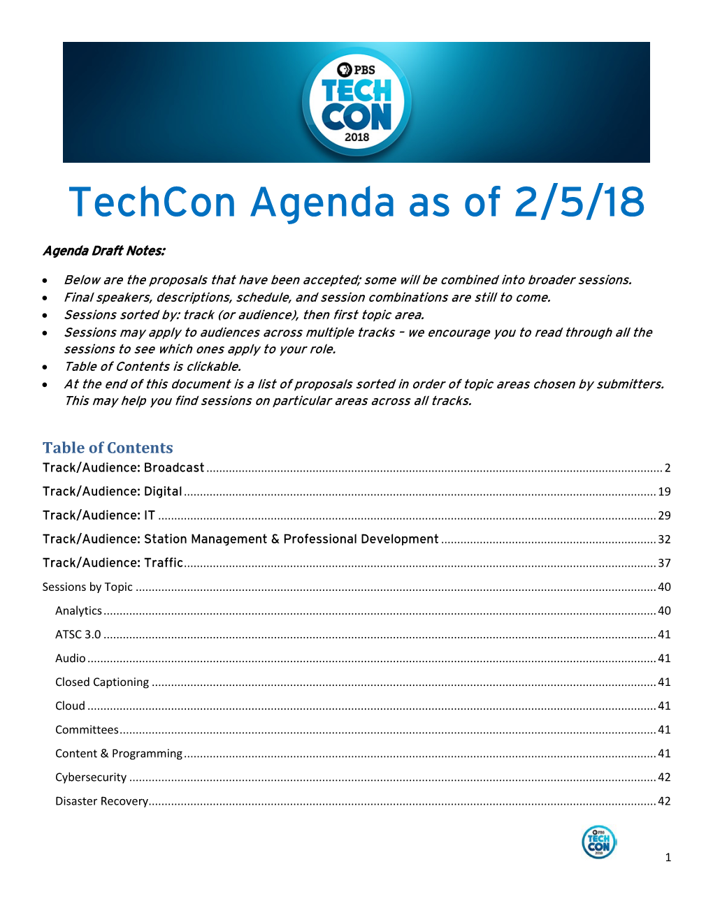 Techcon Agenda As of 2/5/18