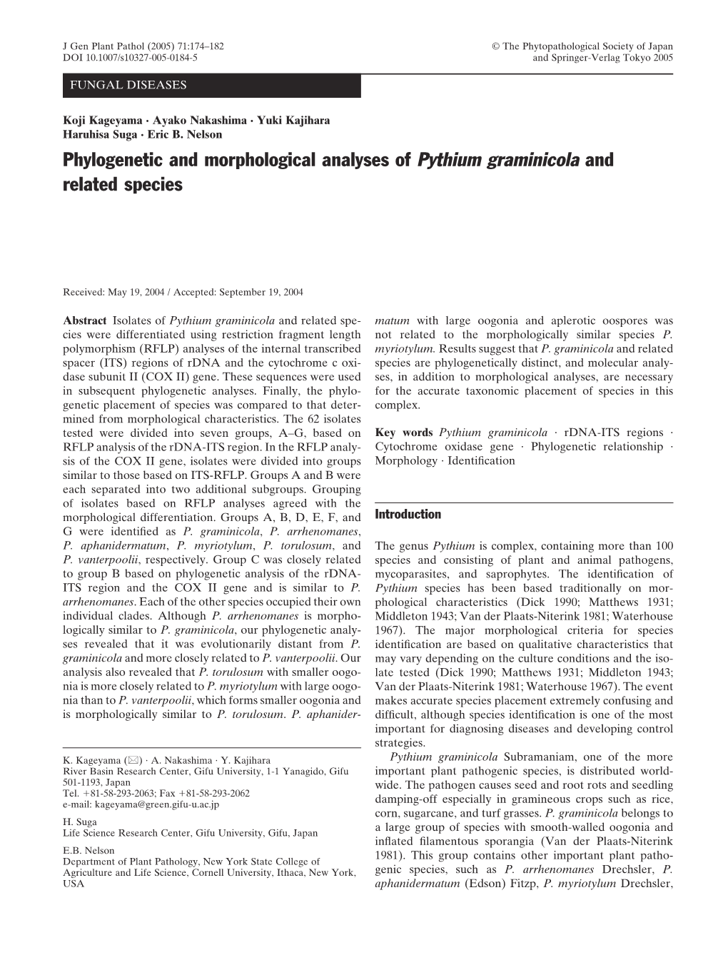 Phylogenetic and Morphological Analyses of Pythium Graminicola and Related Species