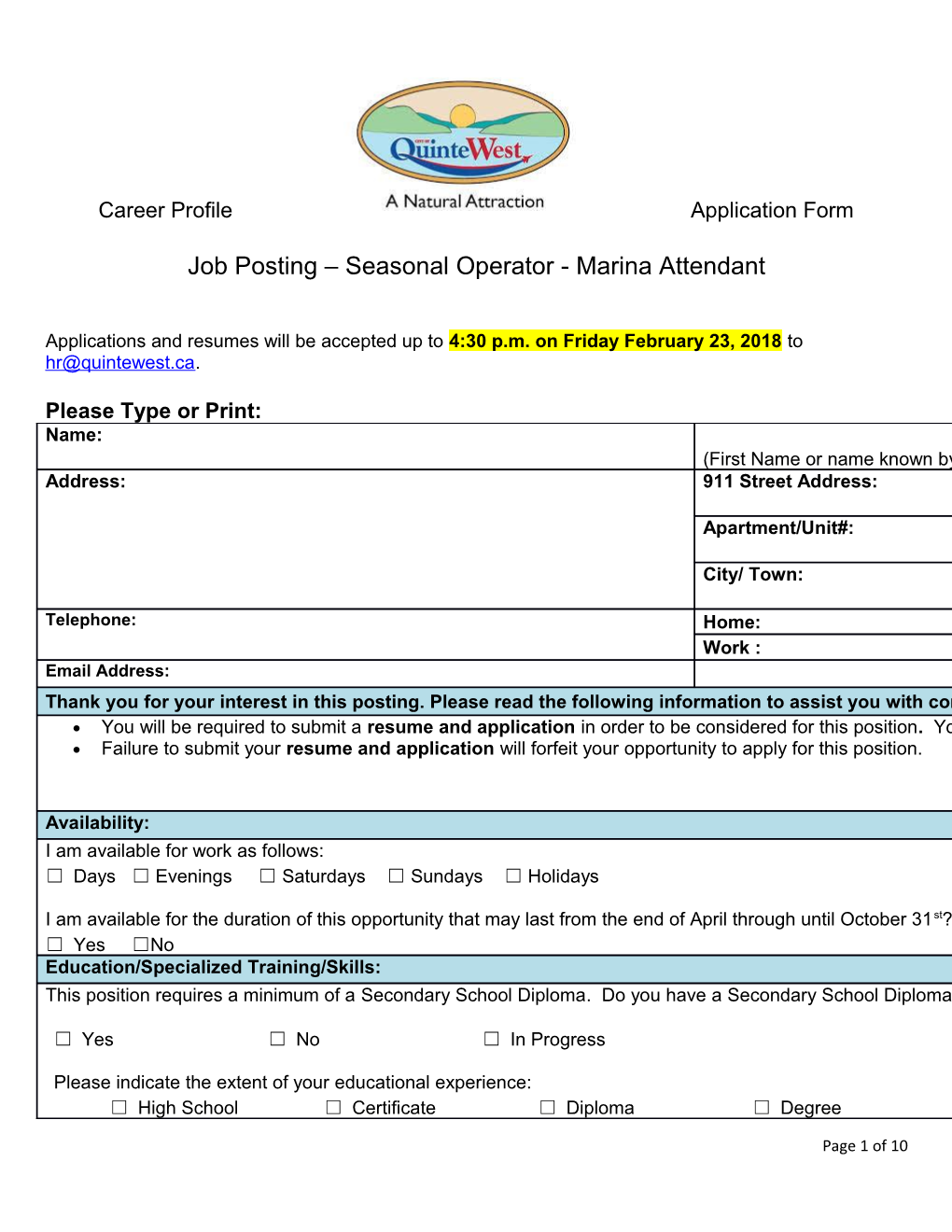 Career Profile Application Form