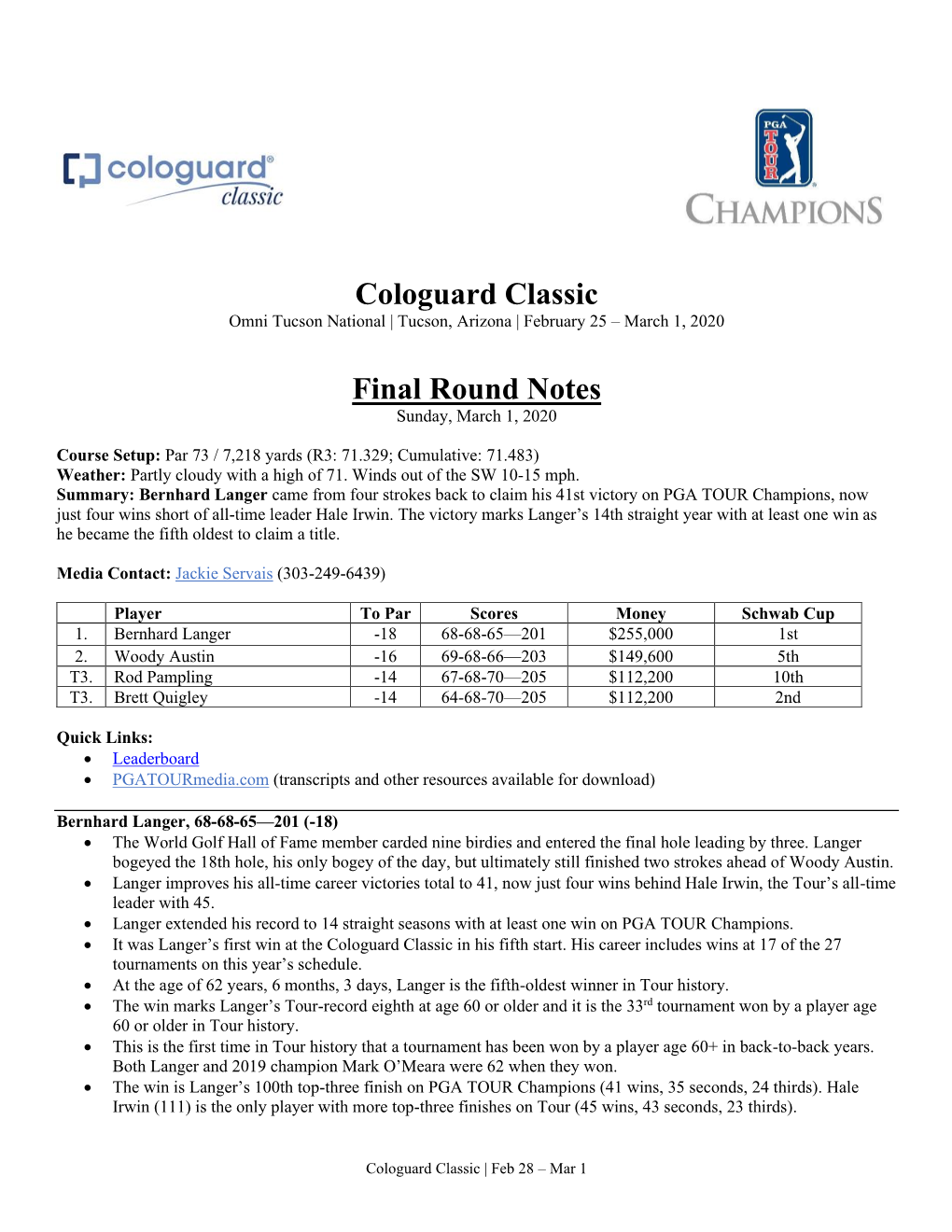 Cologuard Classic Final Round Notes